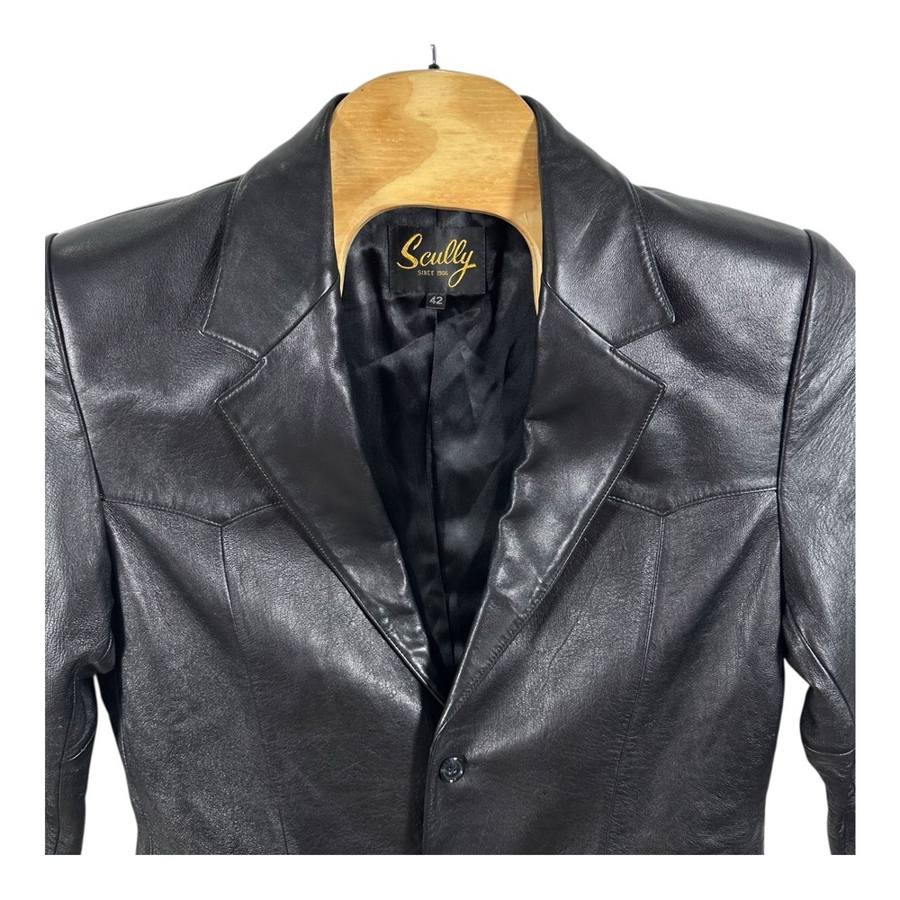 Scully Leather Blazer Jacket Mens 42L Black Western‎ Vtg 2-Button Coat Soft - Picture 2 of 11